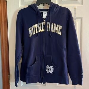 VTG-Russell-L-navy blue-Notre Dame-full zip, long sleeve, hooded, sweatshirt.